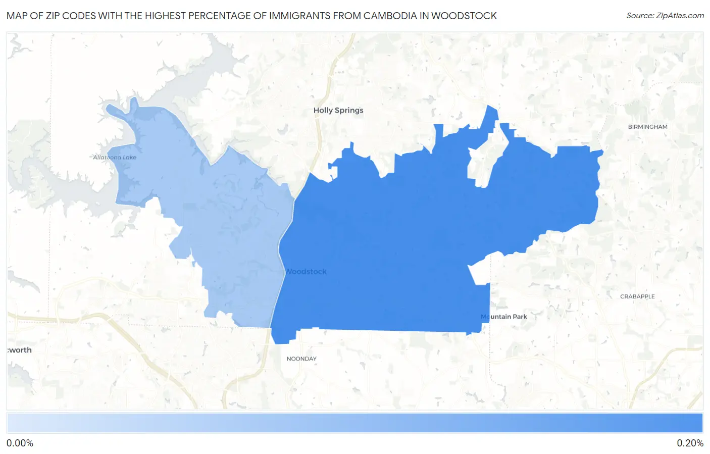 Zip Codes with the Highest Percentage of Immigrants from Cambodia in Woodstock Map