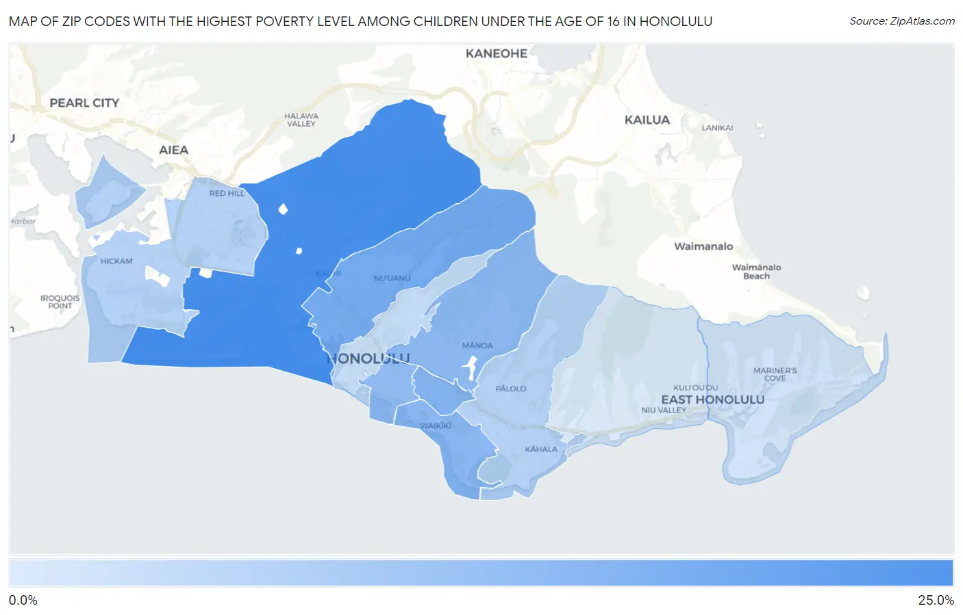 Zip Codes with the Highest Poverty Level Among Children Under the Age of 16 in Honolulu Map