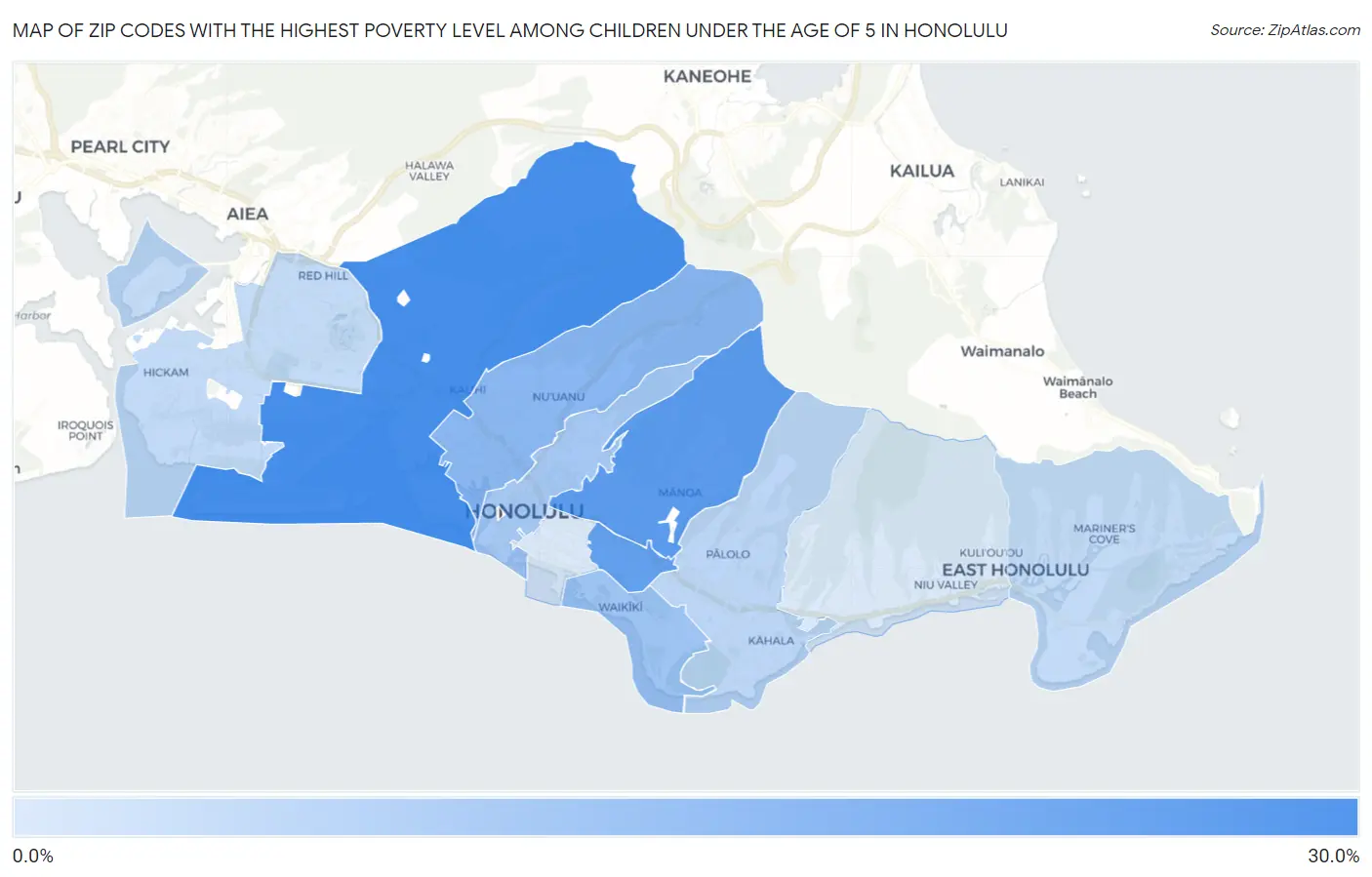 Zip Codes with the Highest Poverty Level Among Children Under the Age of 5 in Honolulu Map