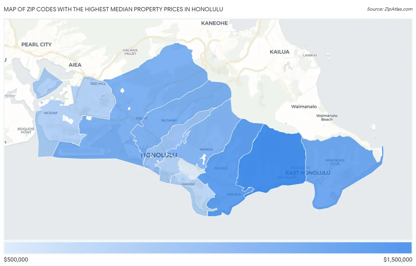 Zip Codes with the Highest Median Property Prices in Honolulu Map