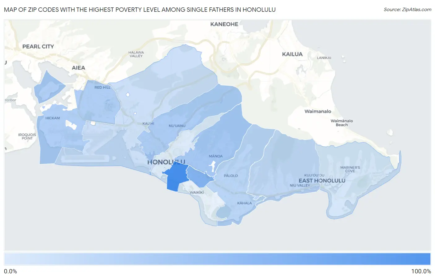 Zip Codes with the Highest Poverty Level Among Single Fathers in Honolulu Map