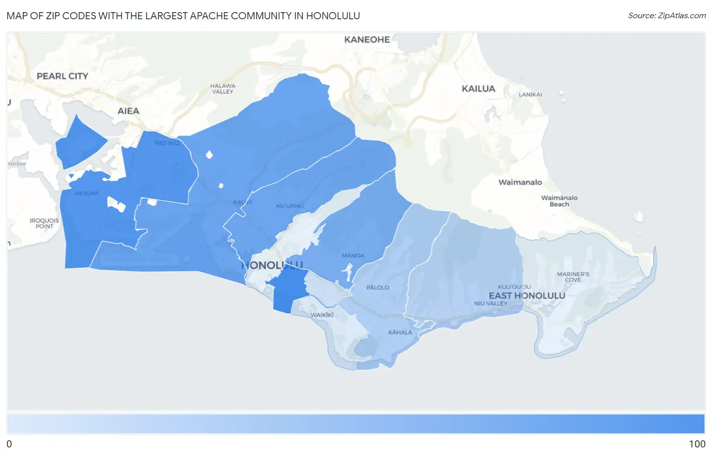 Zip Codes with the Largest Apache Community in Honolulu Map