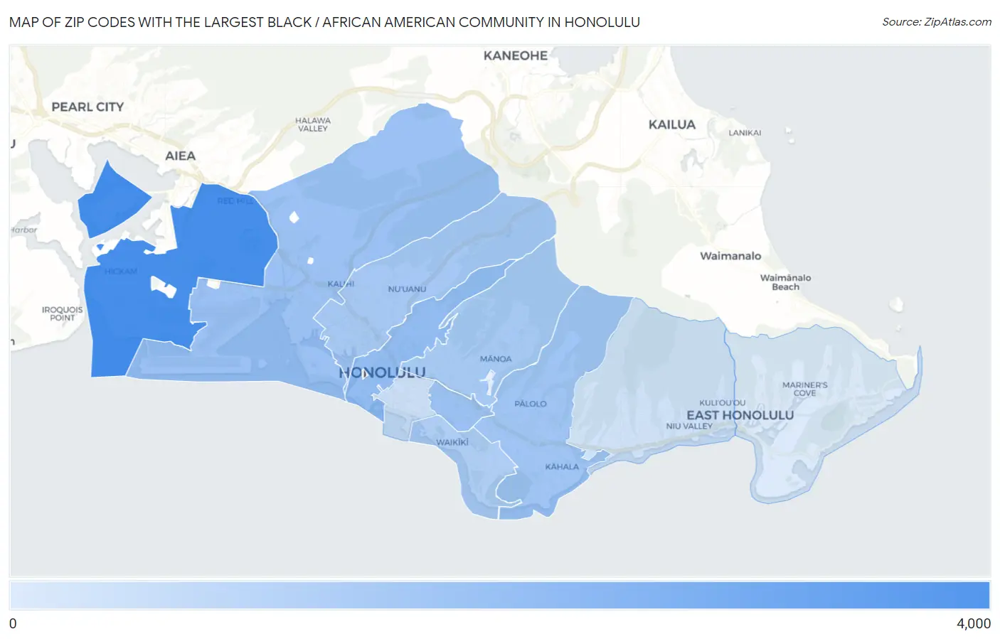 Zip Codes with the Largest Black / African American Community in Honolulu Map
