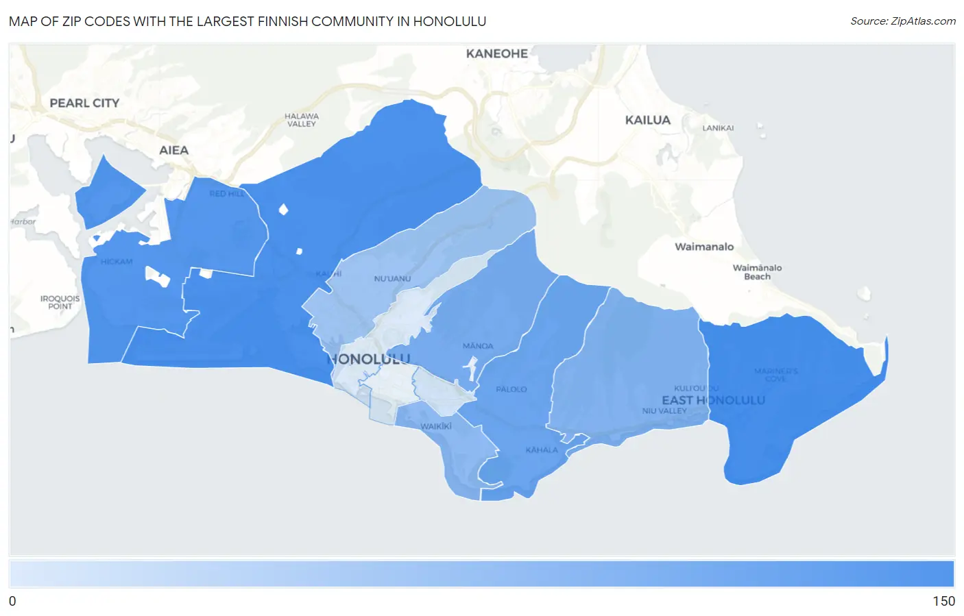 Zip Codes with the Largest Finnish Community in Honolulu Map
