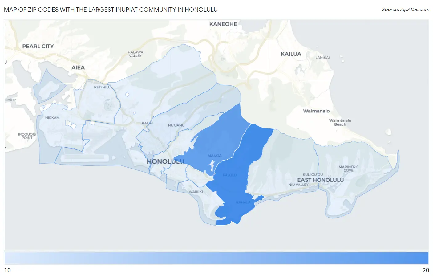 Zip Codes with the Largest Inupiat Community in Honolulu Map