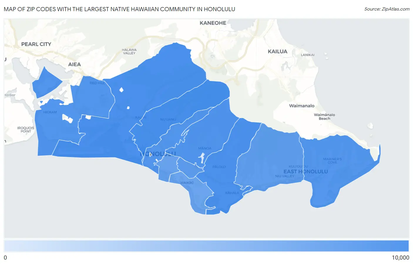 Zip Codes with the Largest Native Hawaiian Community in Honolulu Map