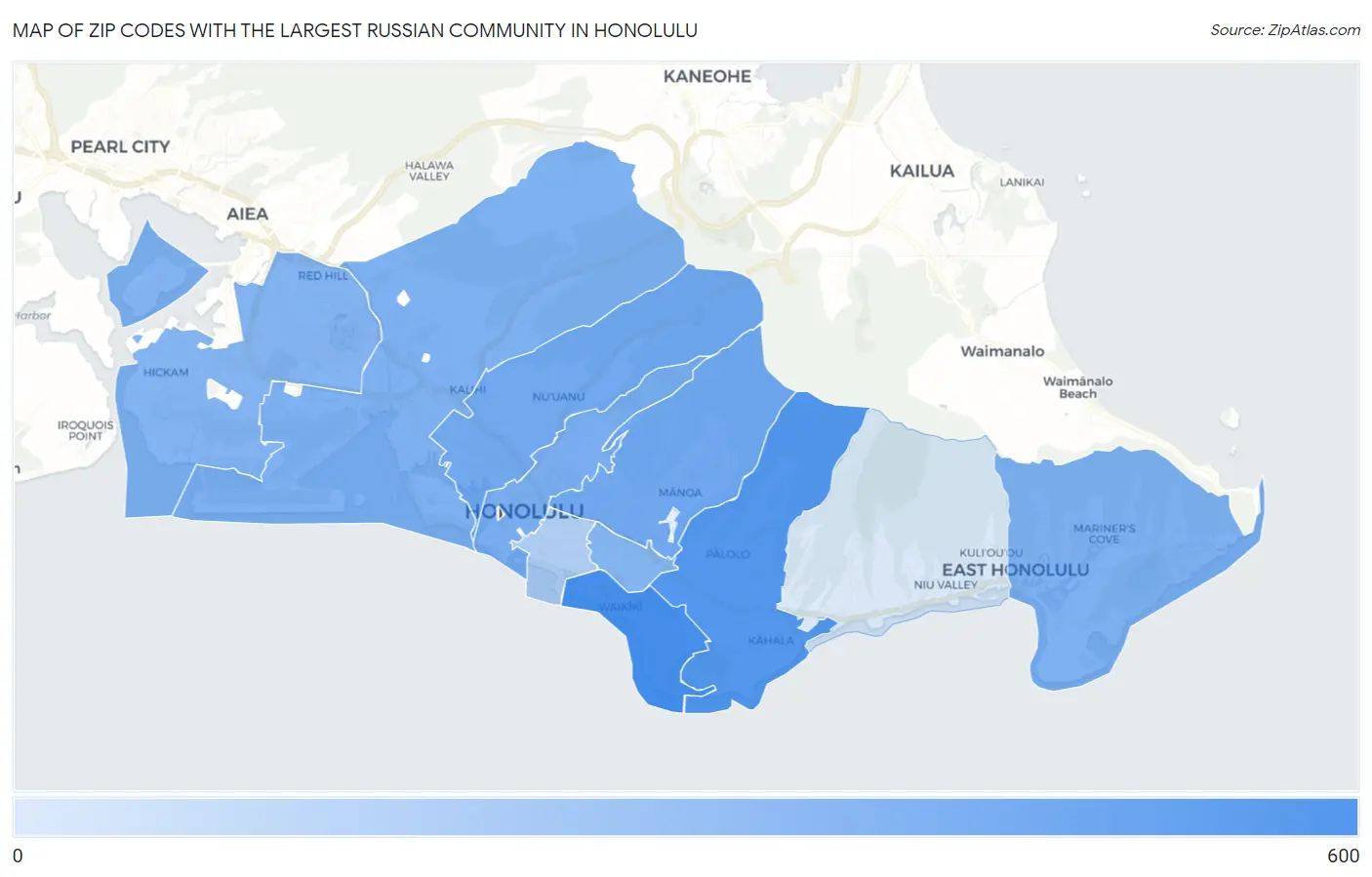 Zip Codes with the Largest Russian Community in Honolulu Map