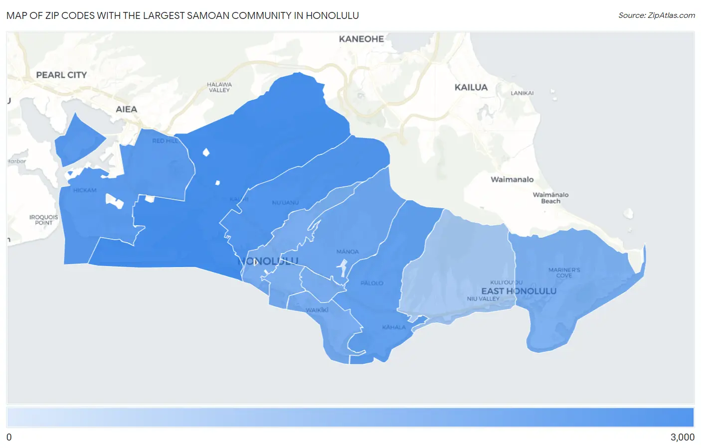 Zip Codes with the Largest Samoan Community in Honolulu Map