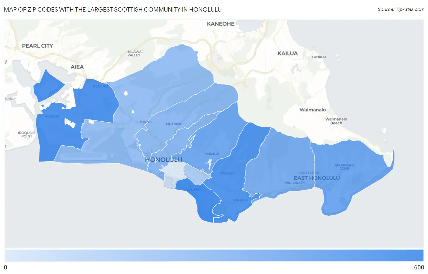 Zip Codes with the Largest Scottish Community in Honolulu Map