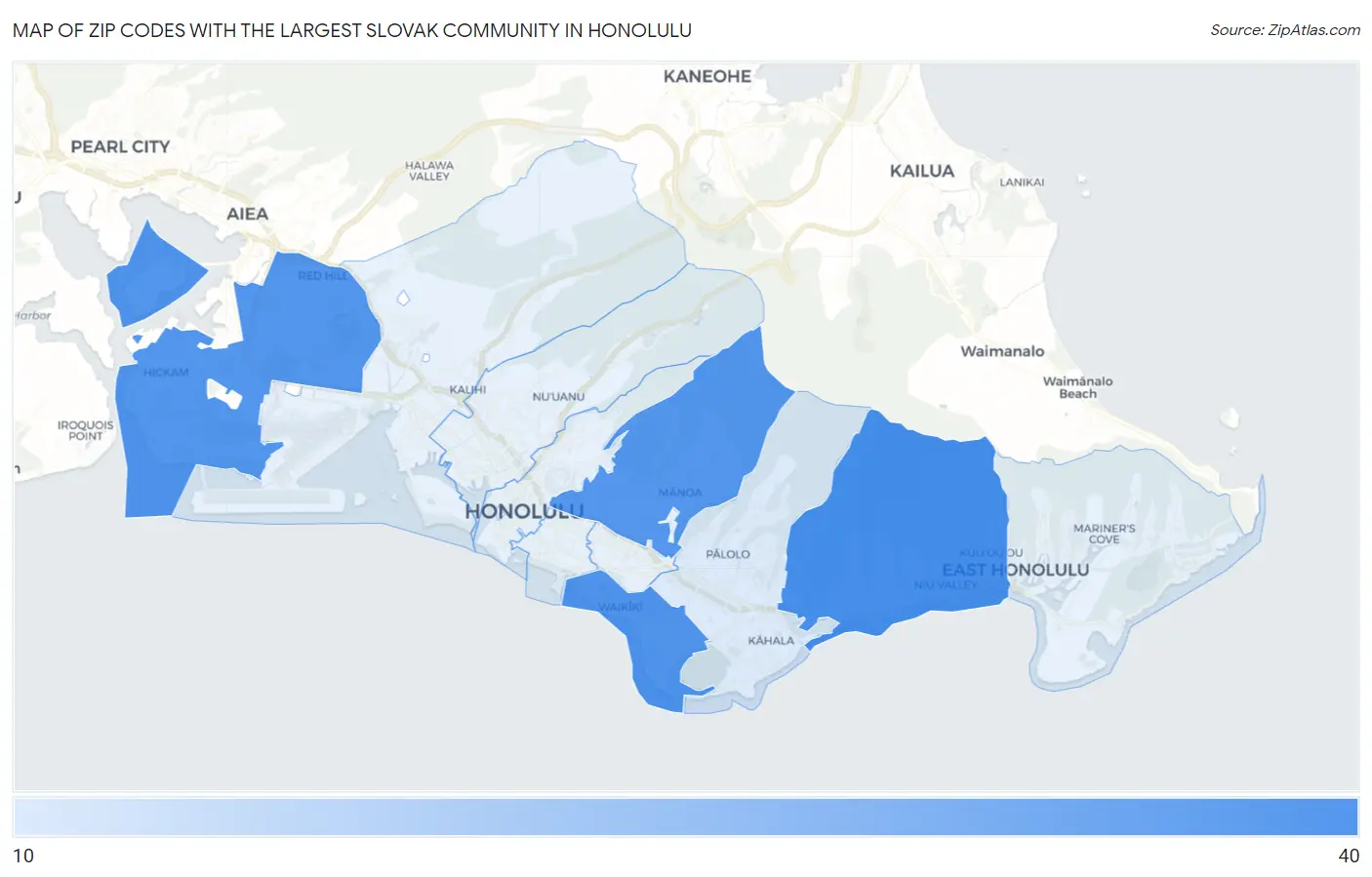 Zip Codes with the Largest Slovak Community in Honolulu Map