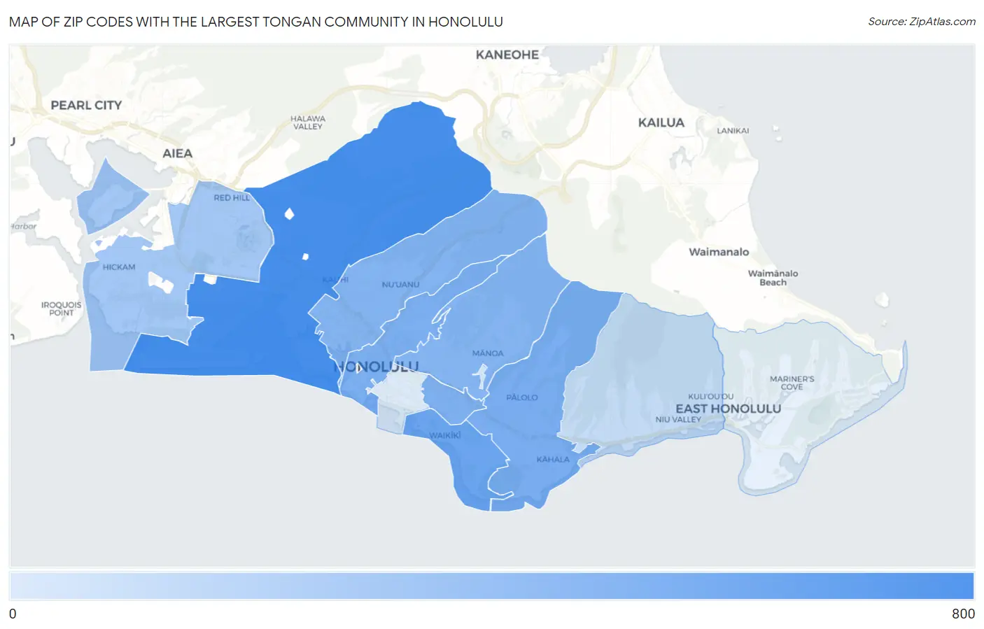 Zip Codes with the Largest Tongan Community in Honolulu Map