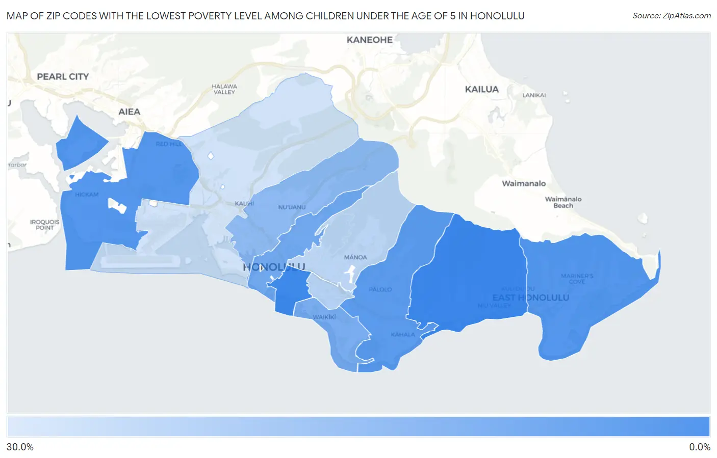 Zip Codes with the Lowest Poverty Level Among Children Under the Age of 5 in Honolulu Map