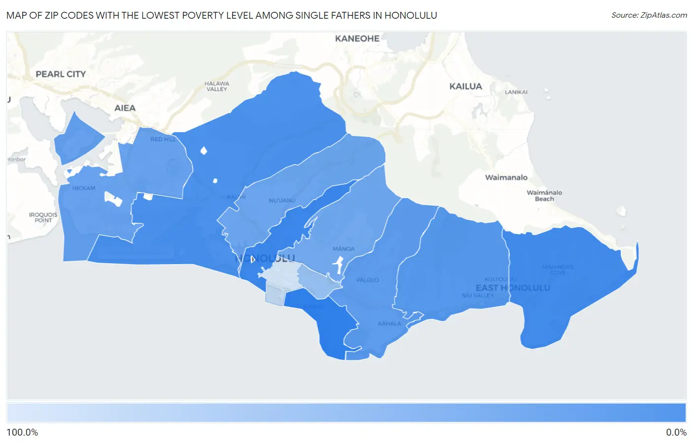 Zip Codes with the Lowest Poverty Level Among Single Fathers in Honolulu Map