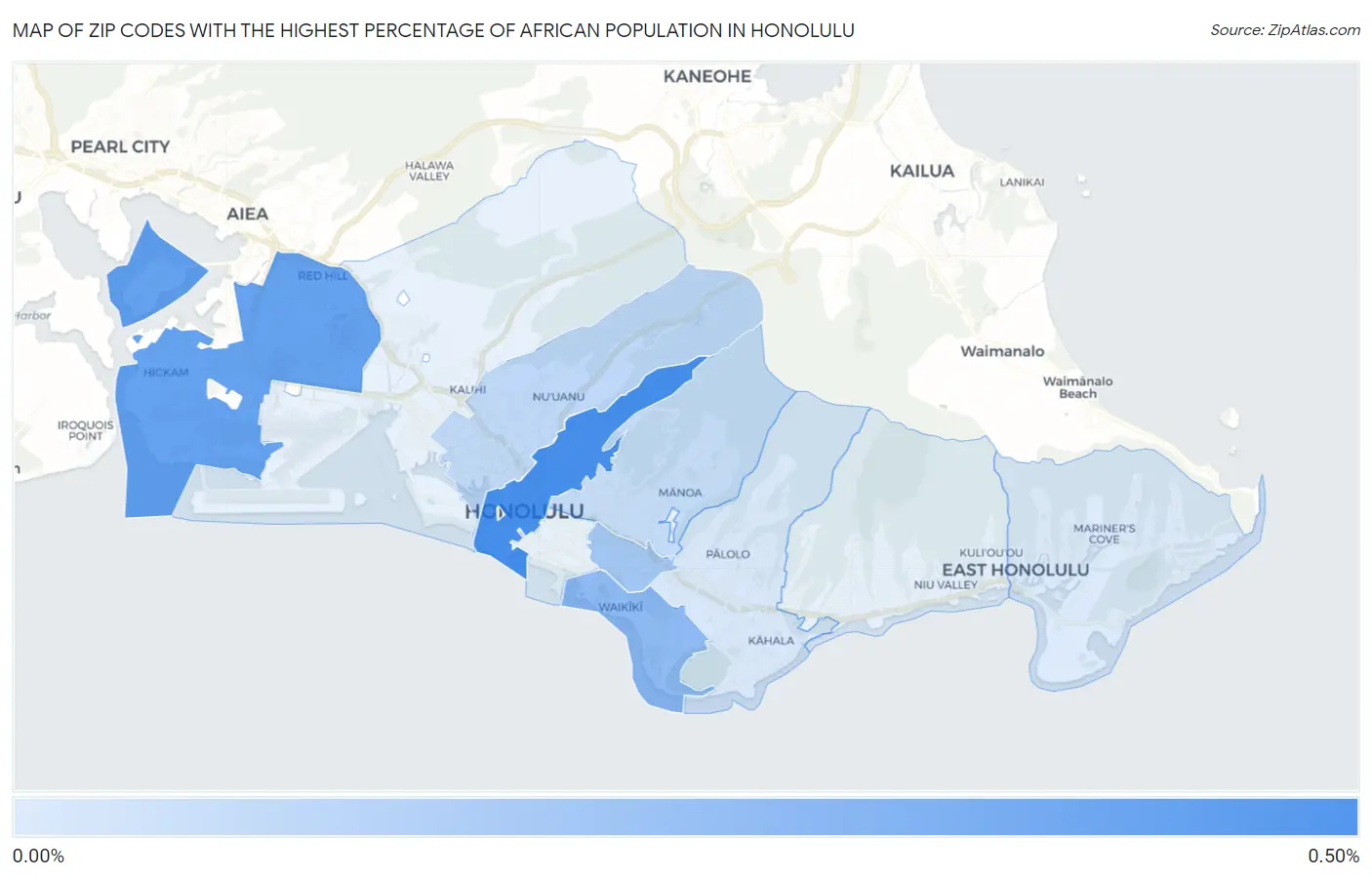 Zip Codes with the Highest Percentage of African Population in Honolulu Map