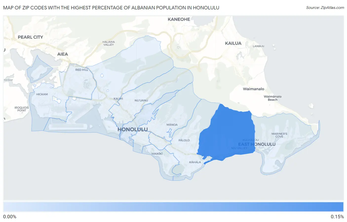 Zip Codes with the Highest Percentage of Albanian Population in Honolulu Map