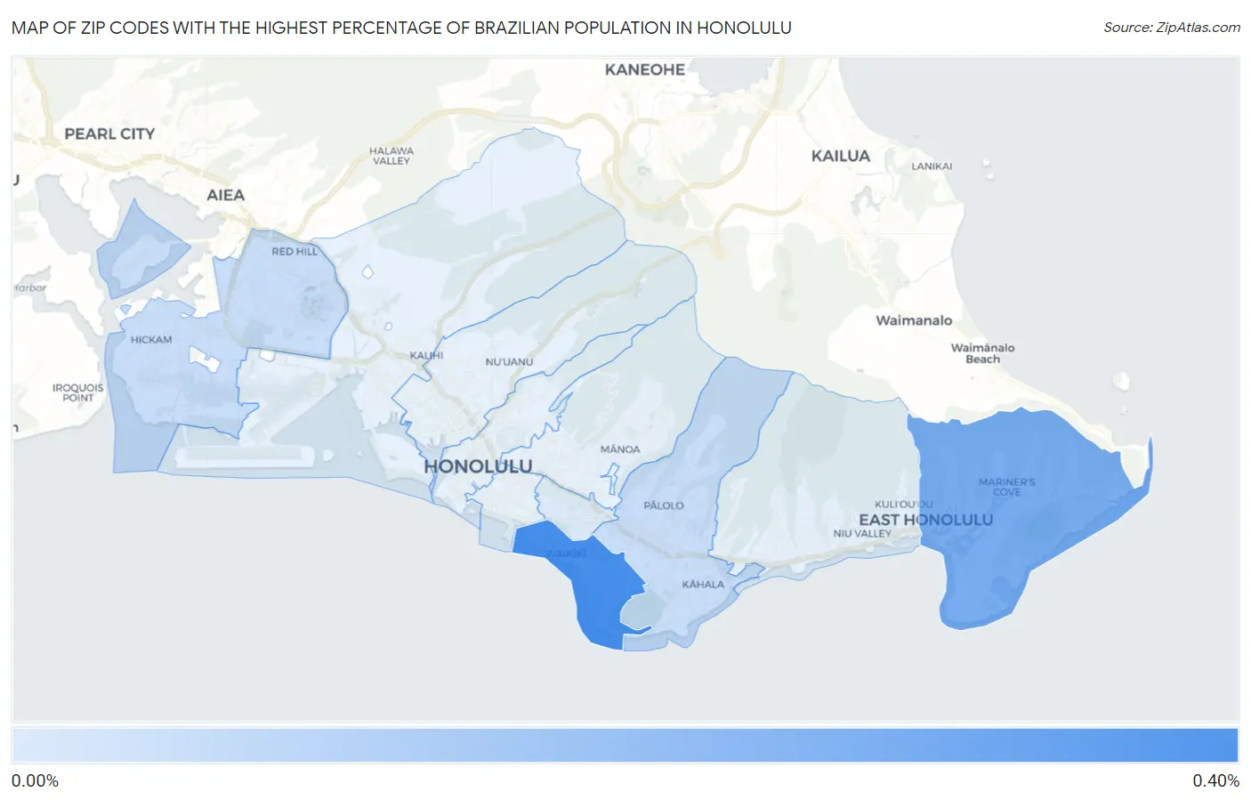 Zip Codes with the Highest Percentage of Brazilian Population in Honolulu Map