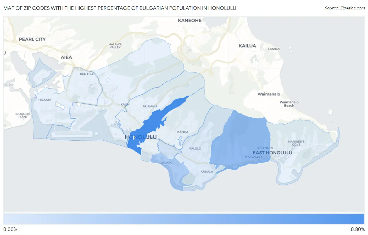 Zip Codes with the Highest Percentage of Bulgarian Population in Honolulu Map