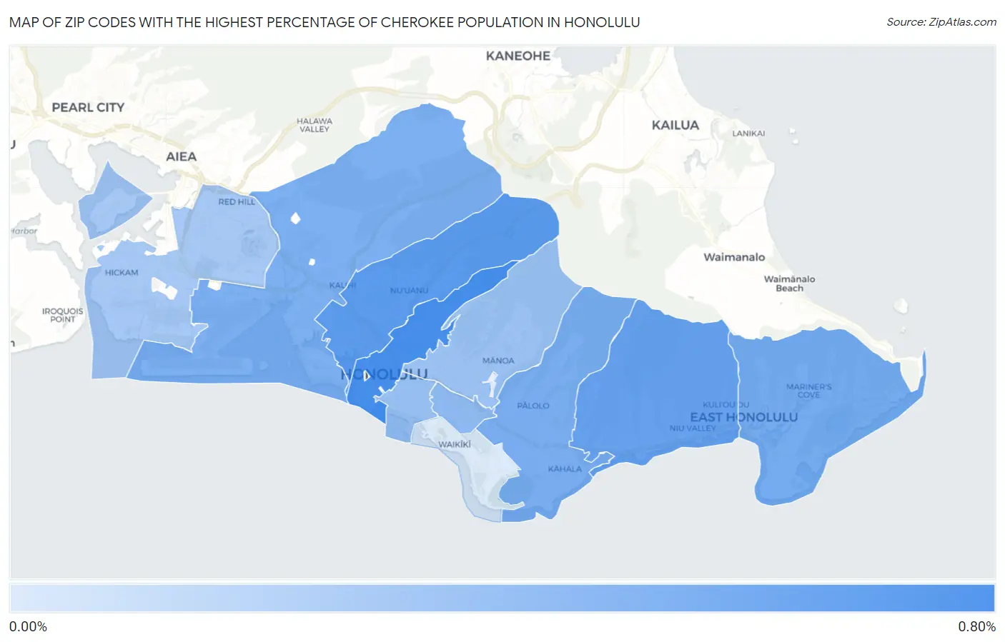 Zip Codes with the Highest Percentage of Cherokee Population in Honolulu Map