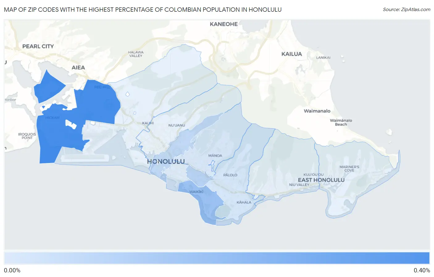 Zip Codes with the Highest Percentage of Colombian Population in Honolulu Map