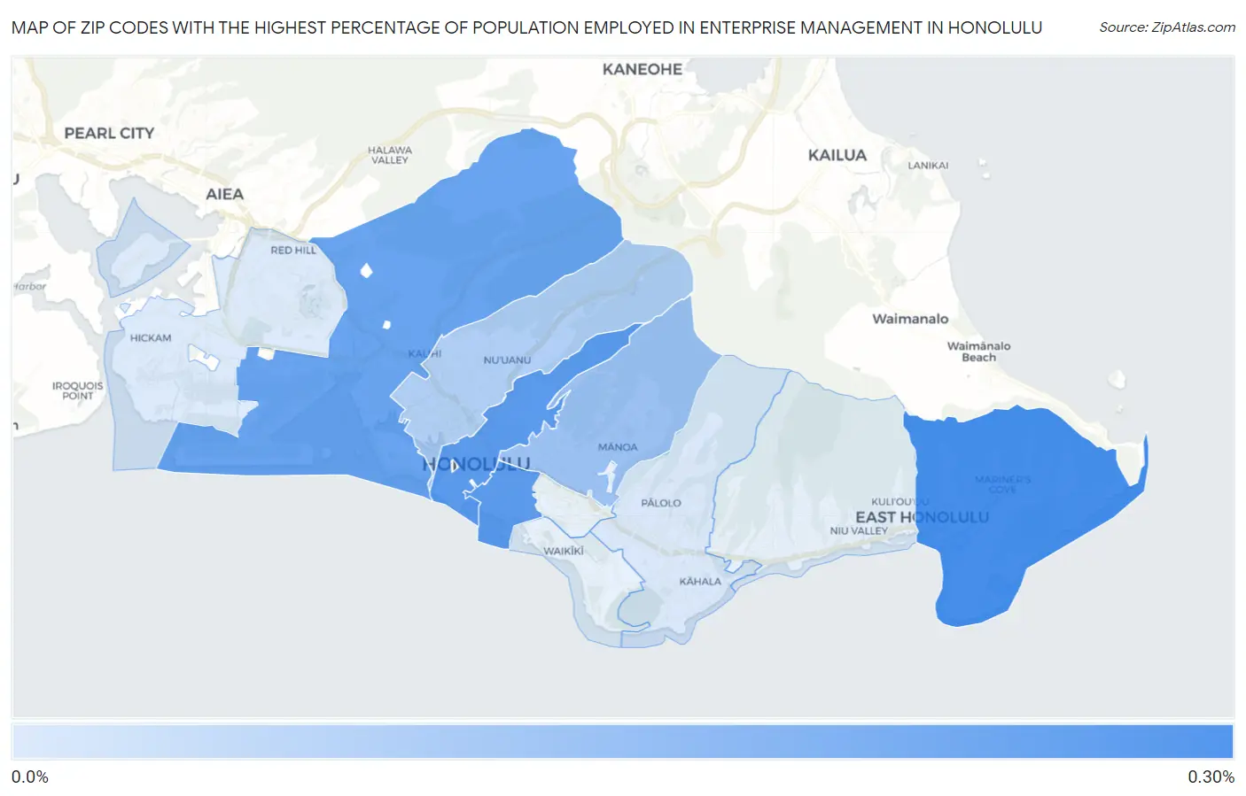 Zip Codes with the Highest Percentage of Population Employed in Enterprise Management in Honolulu Map