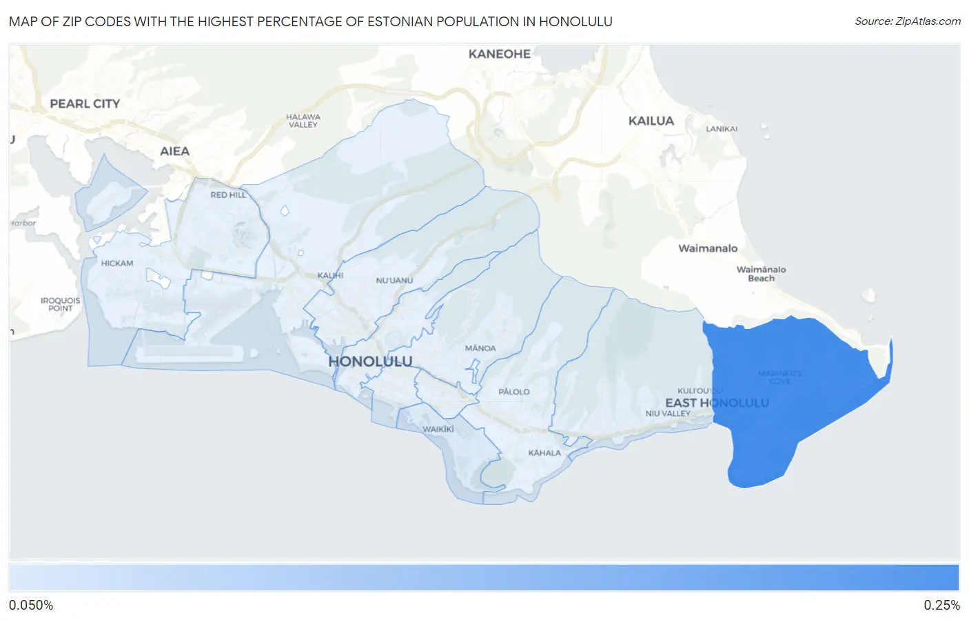 Zip Codes with the Highest Percentage of Estonian Population in Honolulu Map