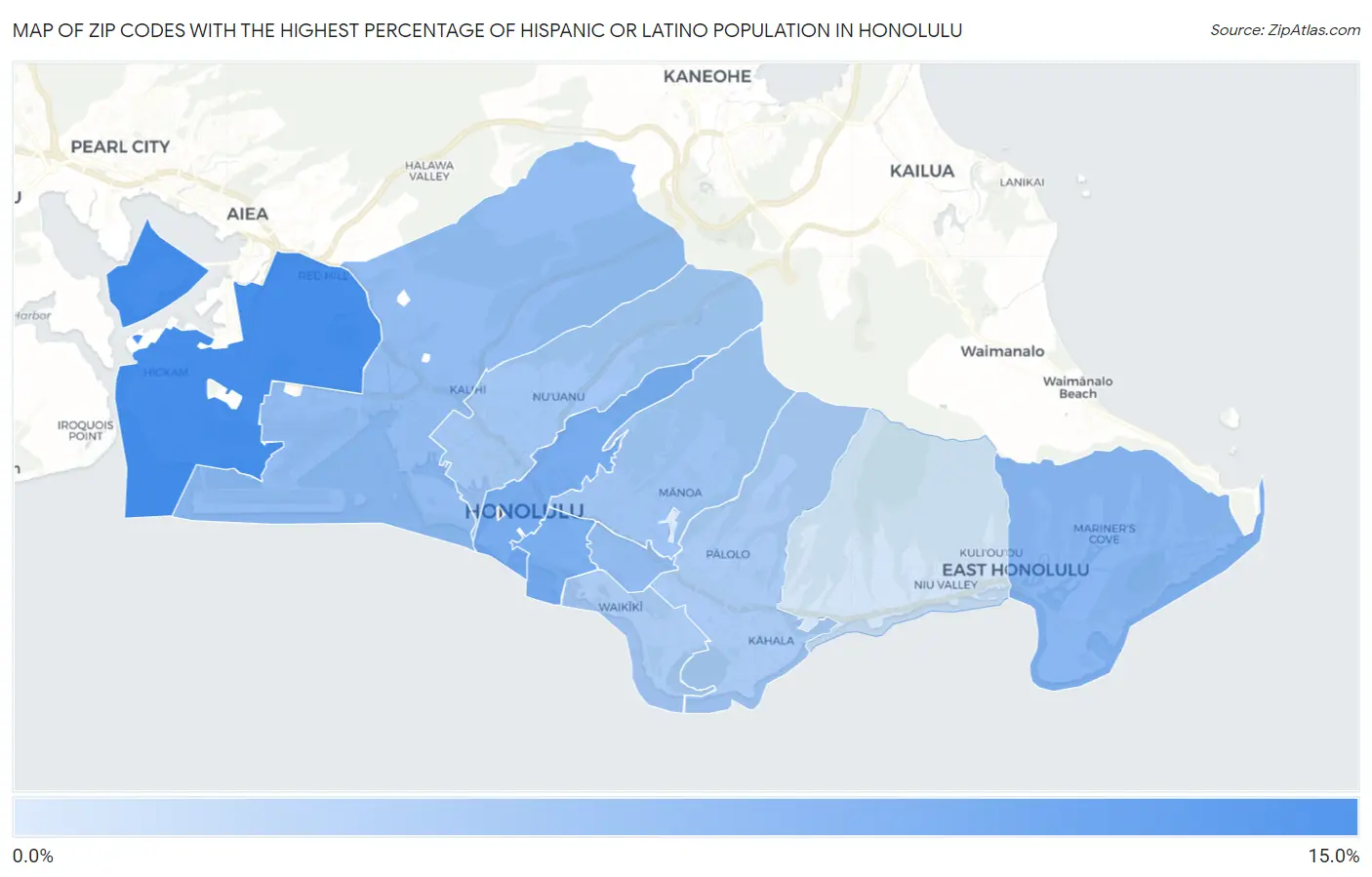 Zip Codes with the Highest Percentage of Hispanic or Latino Population in Honolulu Map