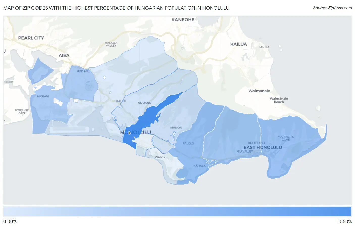 Zip Codes with the Highest Percentage of Hungarian Population in Honolulu Map