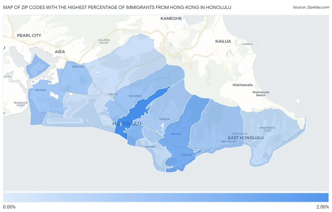 Zip Codes with the Highest Percentage of Immigrants from Hong Kong in Honolulu Map