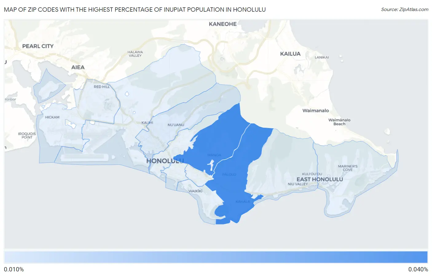 Zip Codes with the Highest Percentage of Inupiat Population in Honolulu Map