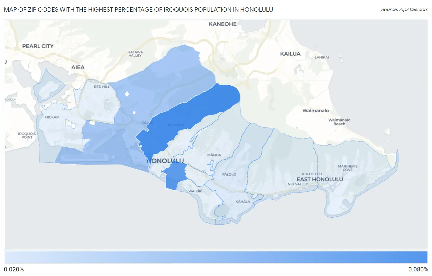 Zip Codes with the Highest Percentage of Iroquois Population in Honolulu Map