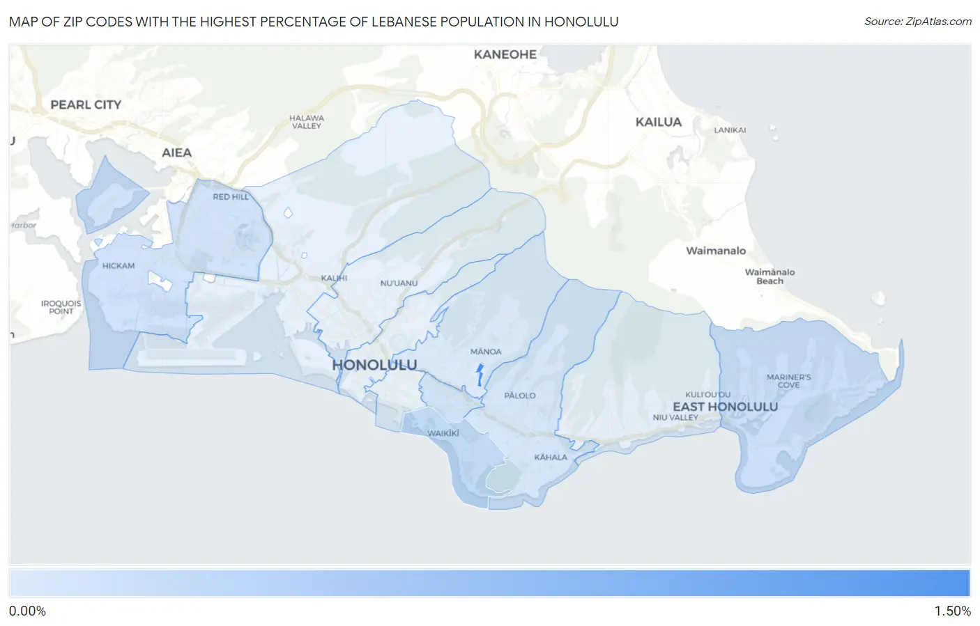 Zip Codes with the Highest Percentage of Lebanese Population in Honolulu Map