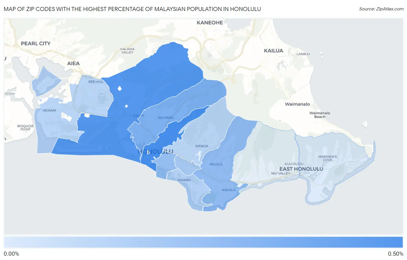 Zip Codes with the Highest Percentage of Malaysian Population in Honolulu Map
