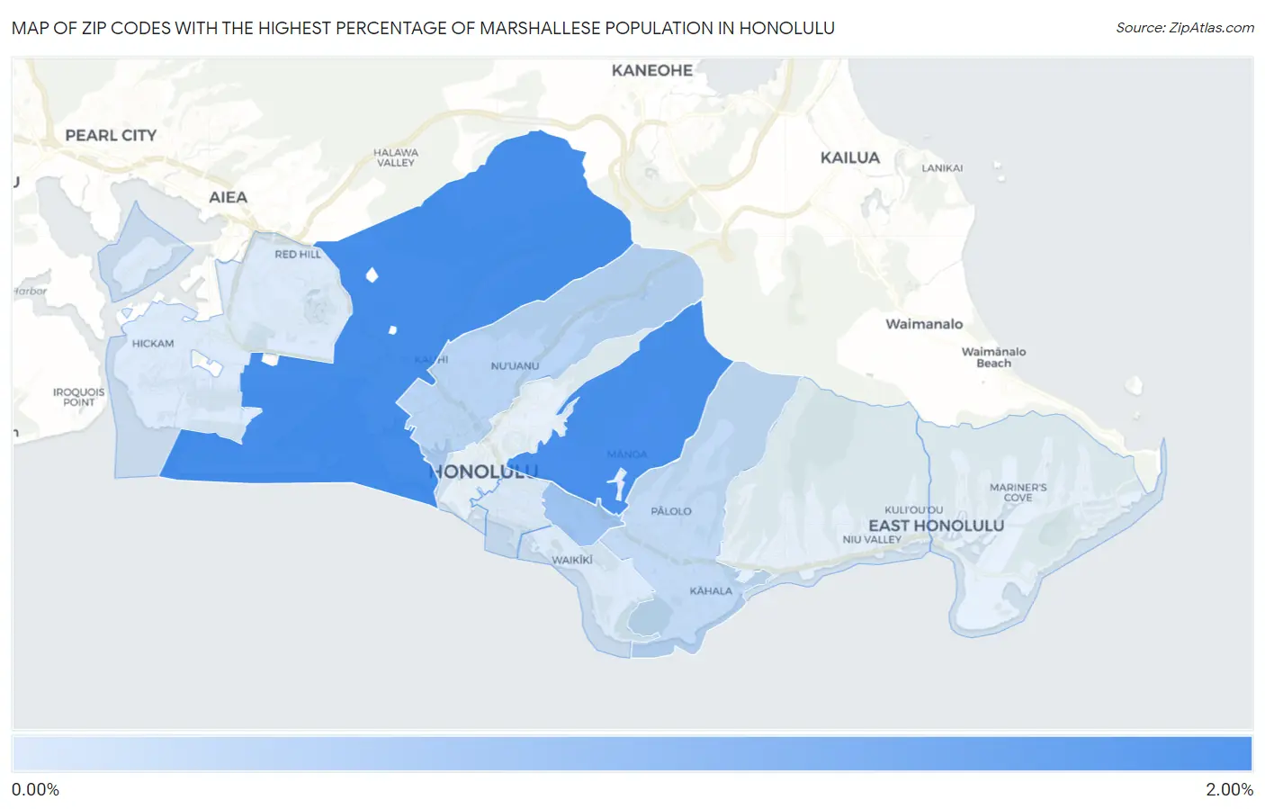Zip Codes with the Highest Percentage of Marshallese Population in Honolulu Map