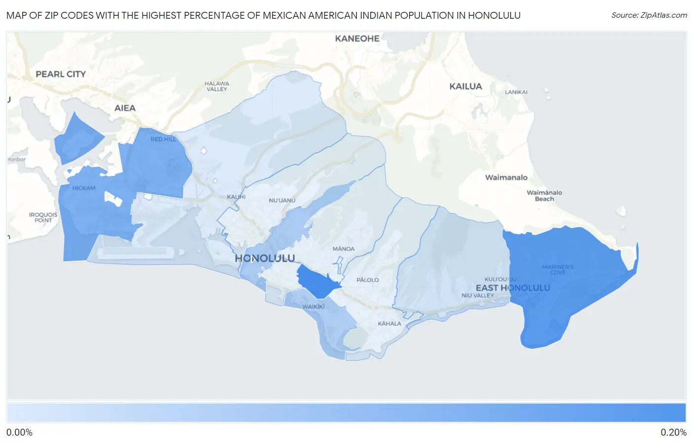 Zip Codes with the Highest Percentage of Mexican American Indian Population in Honolulu Map