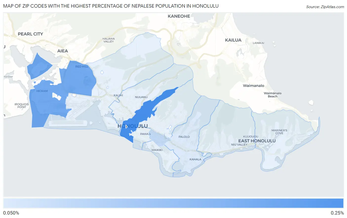 Zip Codes with the Highest Percentage of Nepalese Population in Honolulu Map