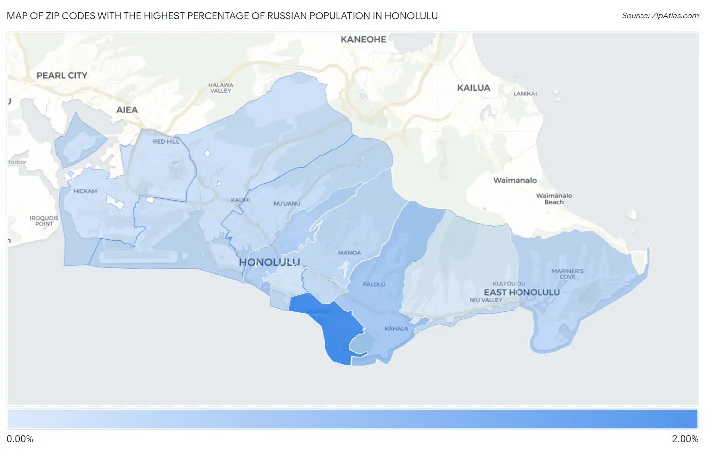 Zip Codes with the Highest Percentage of Russian Population in Honolulu Map
