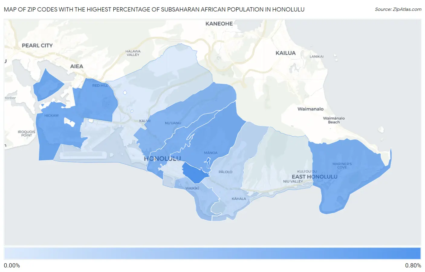 Zip Codes with the Highest Percentage of Subsaharan African Population in Honolulu Map