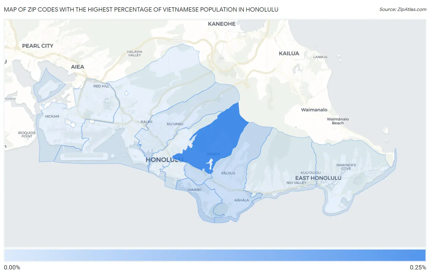 Zip Codes with the Highest Percentage of Vietnamese Population in Honolulu Map
