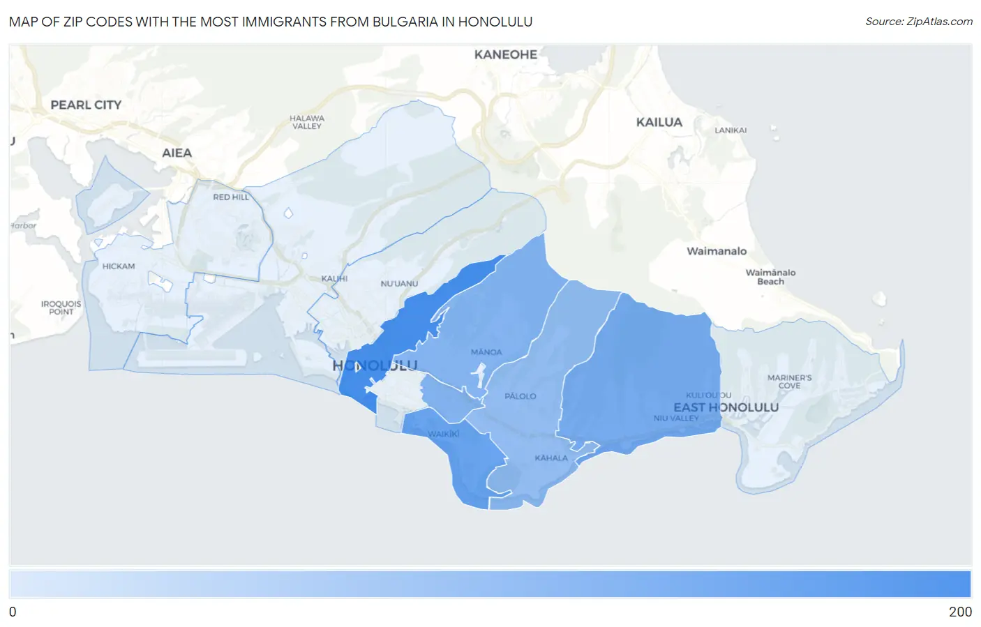 Zip Codes with the Most Immigrants from Bulgaria in Honolulu Map
