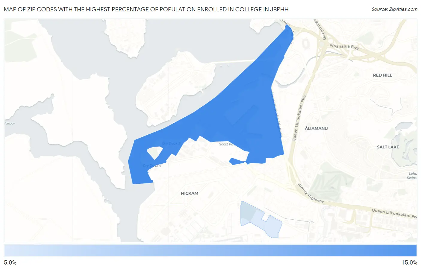 Zip Codes with the Highest Percentage of Population Enrolled in College in Jbphh Map