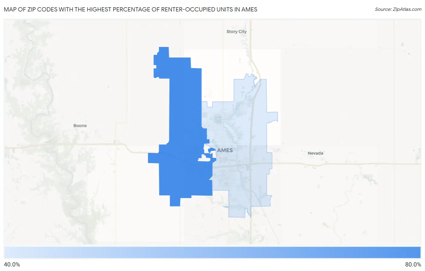 Zip Codes with the Highest Percentage of Renter-Occupied Units in Ames Map