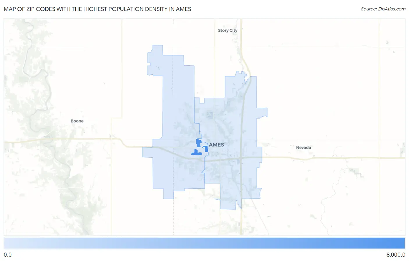 Zip Codes with the Highest Population Density in Ames Map