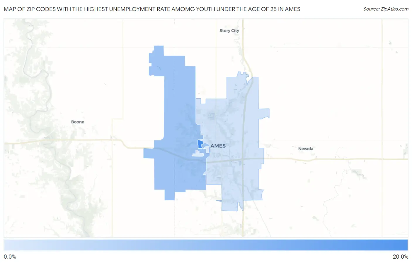 Zip Codes with the Highest Unemployment Rate Amomg Youth Under the Age of 25 in Ames Map