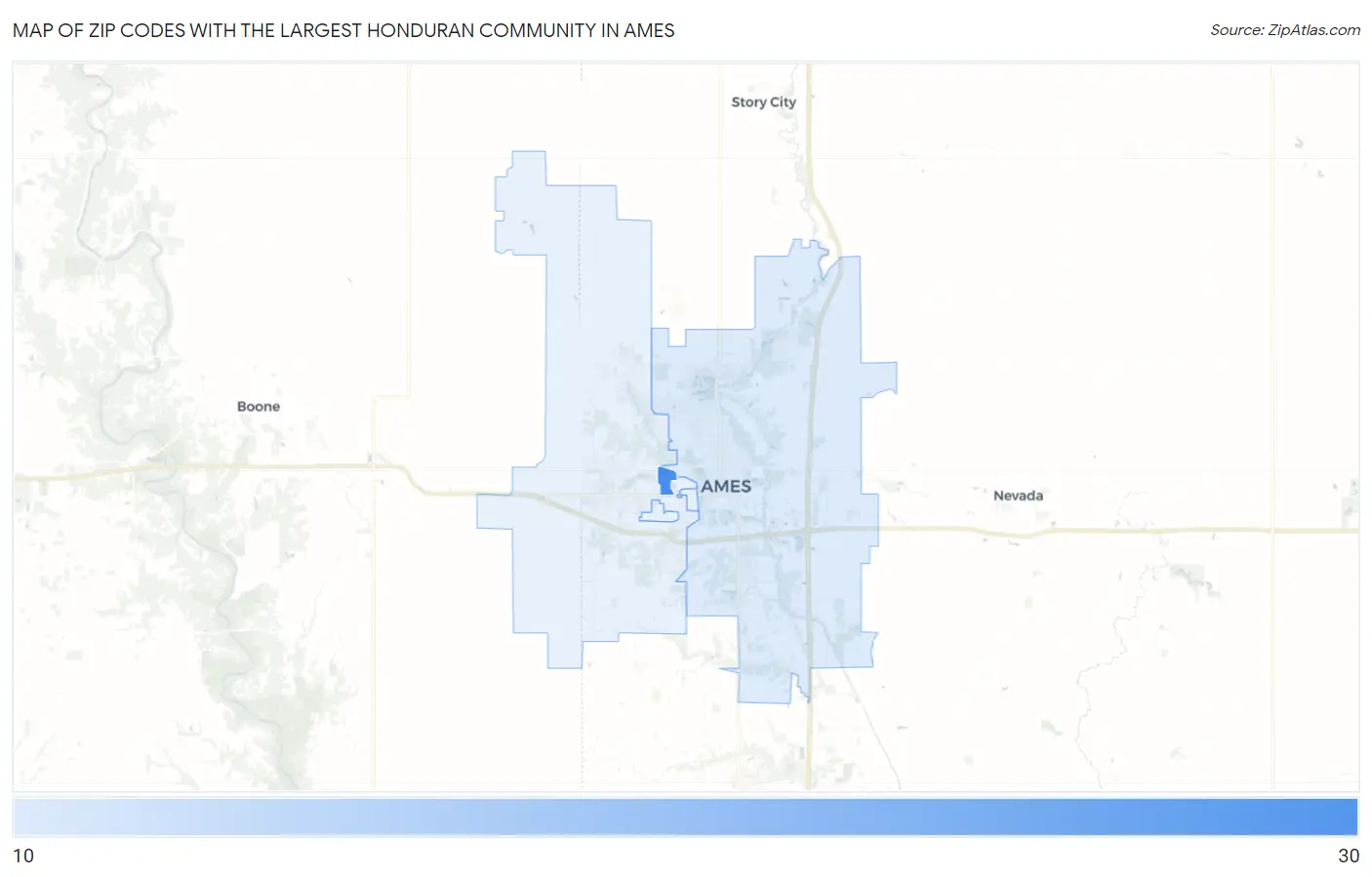 Zip Codes with the Largest Honduran Community in Ames Map