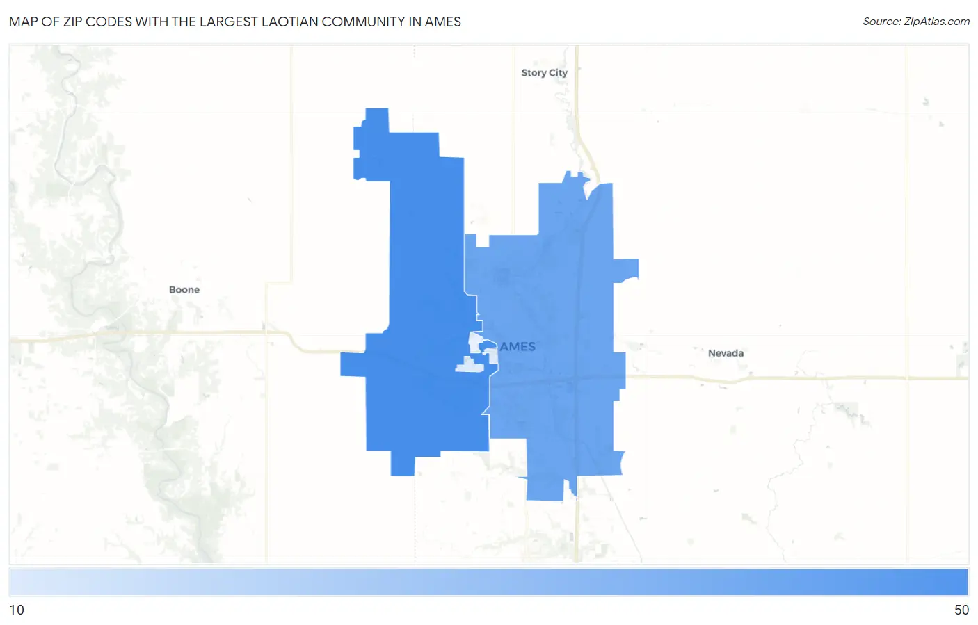 Zip Codes with the Largest Laotian Community in Ames Map