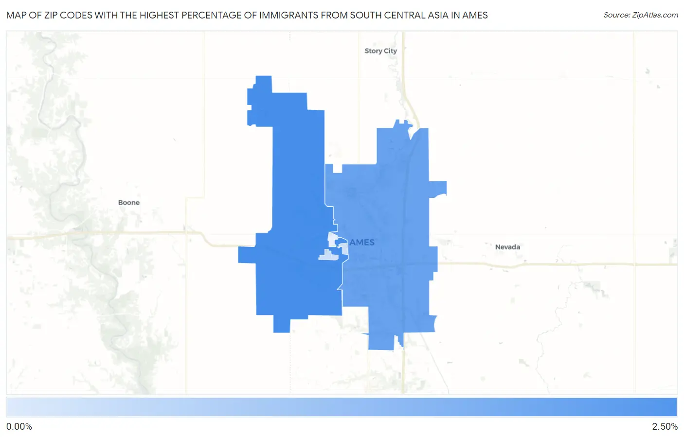 Zip Codes with the Highest Percentage of Immigrants from South Central Asia in Ames Map