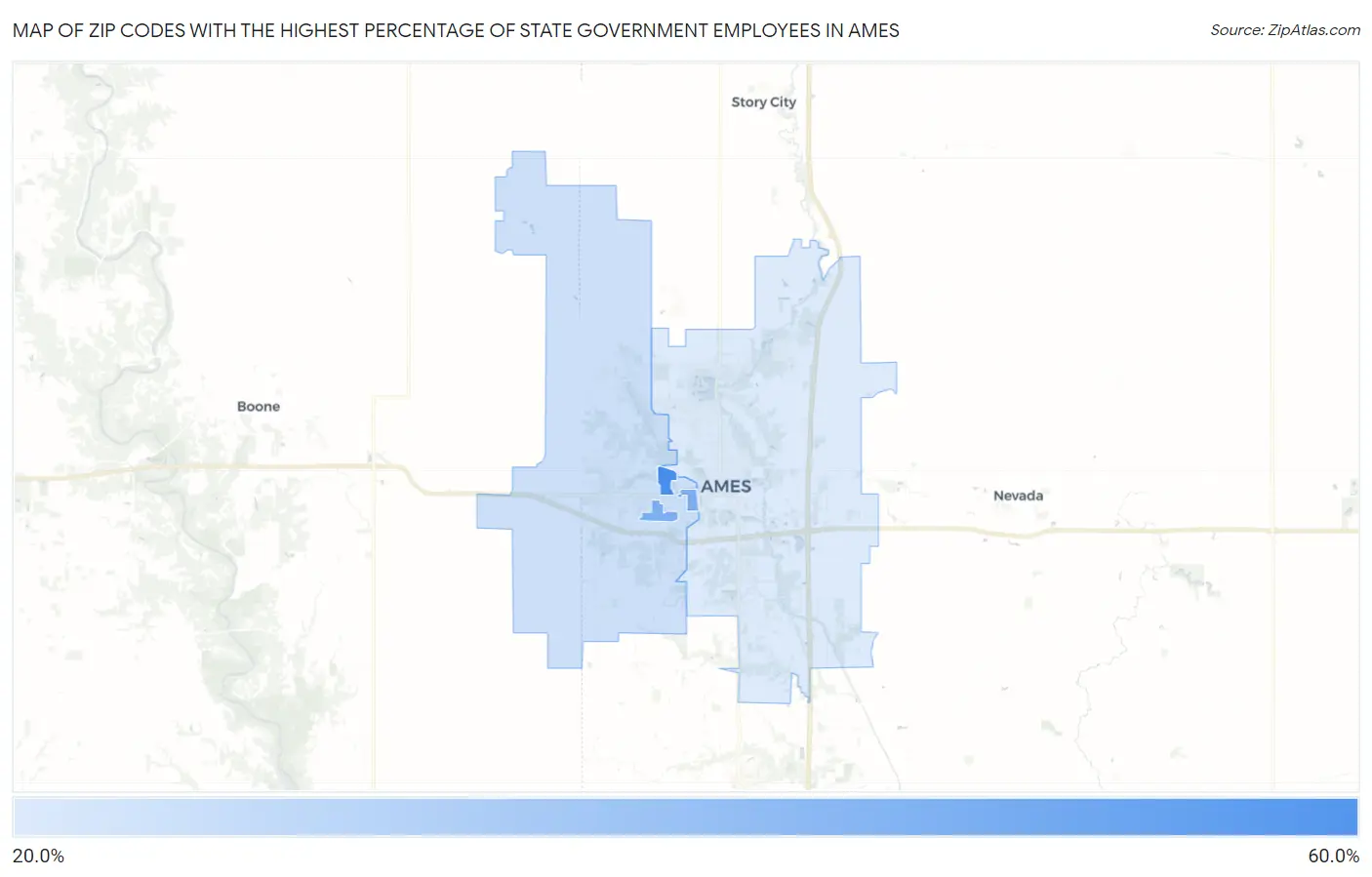 Zip Codes with the Highest Percentage of State Government Employees in Ames Map
