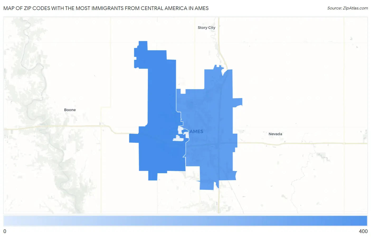 Zip Codes with the Most Immigrants from Central America in Ames Map