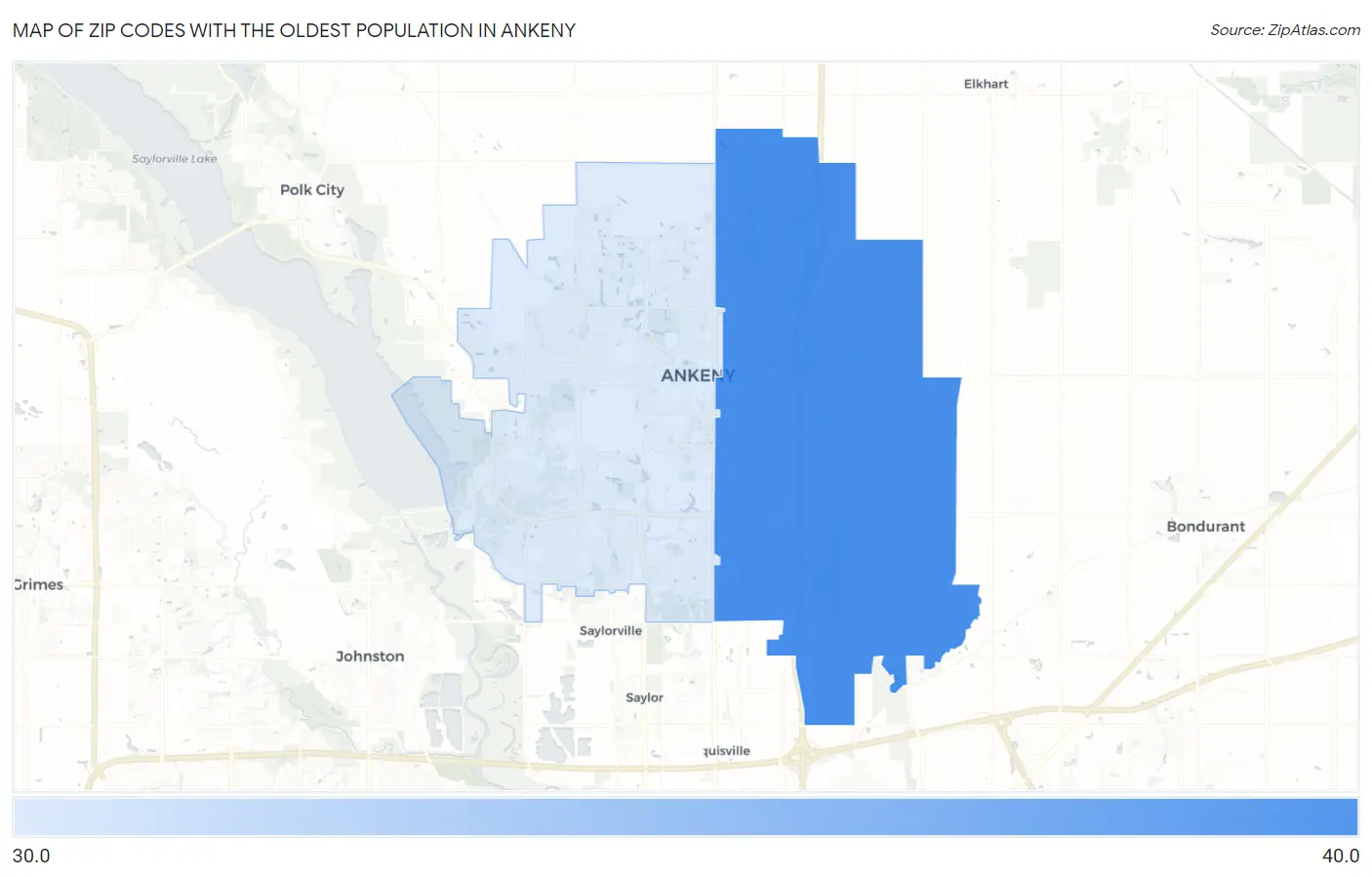 Zip Codes with the Oldest Population in Ankeny Map