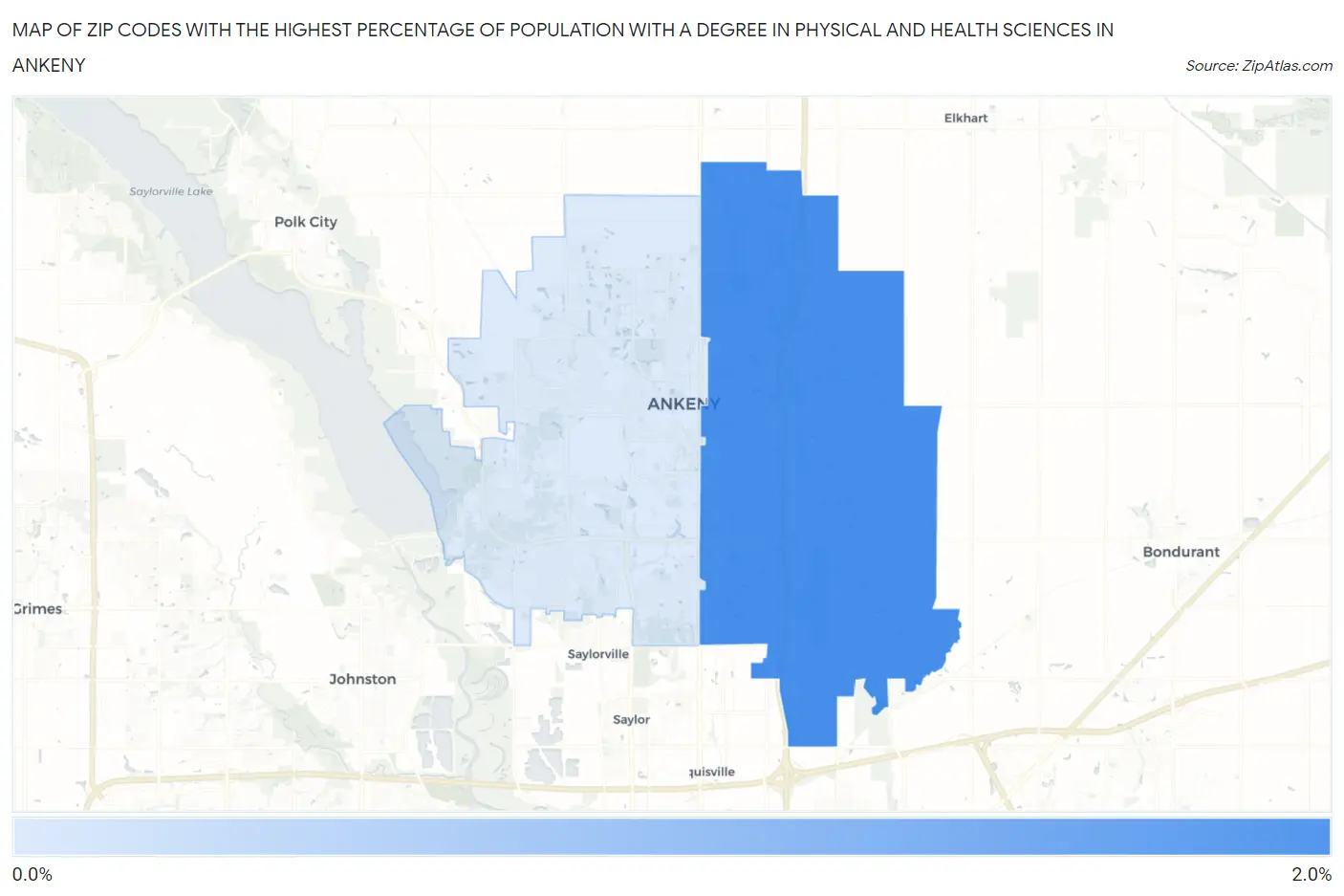 Zip Codes with the Highest Percentage of Population with a Degree in Physical and Health Sciences in Ankeny Map
